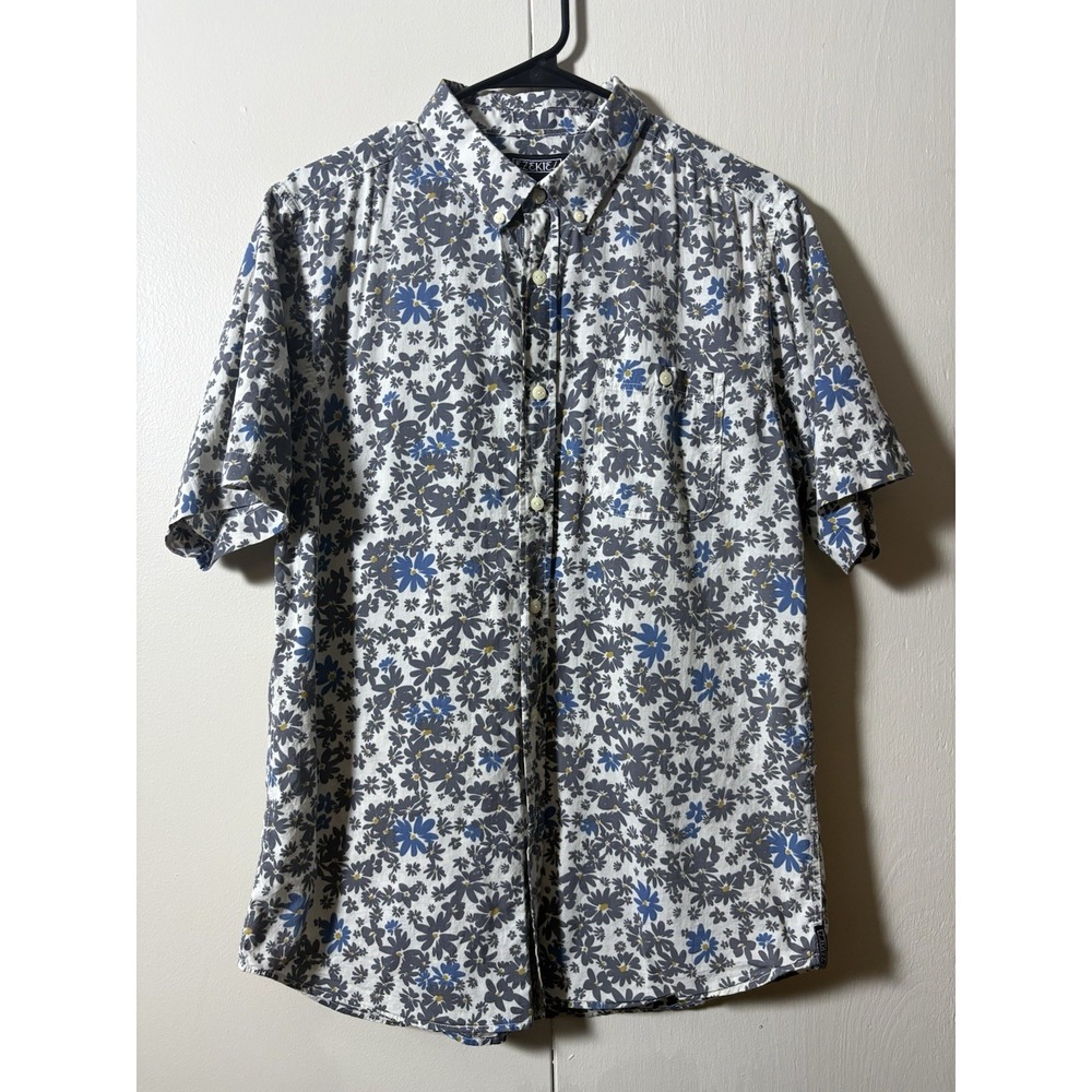 Ezekiel Floral Button Up Shirt M Blue Gray Daisy Print Coastal Resort Surfer